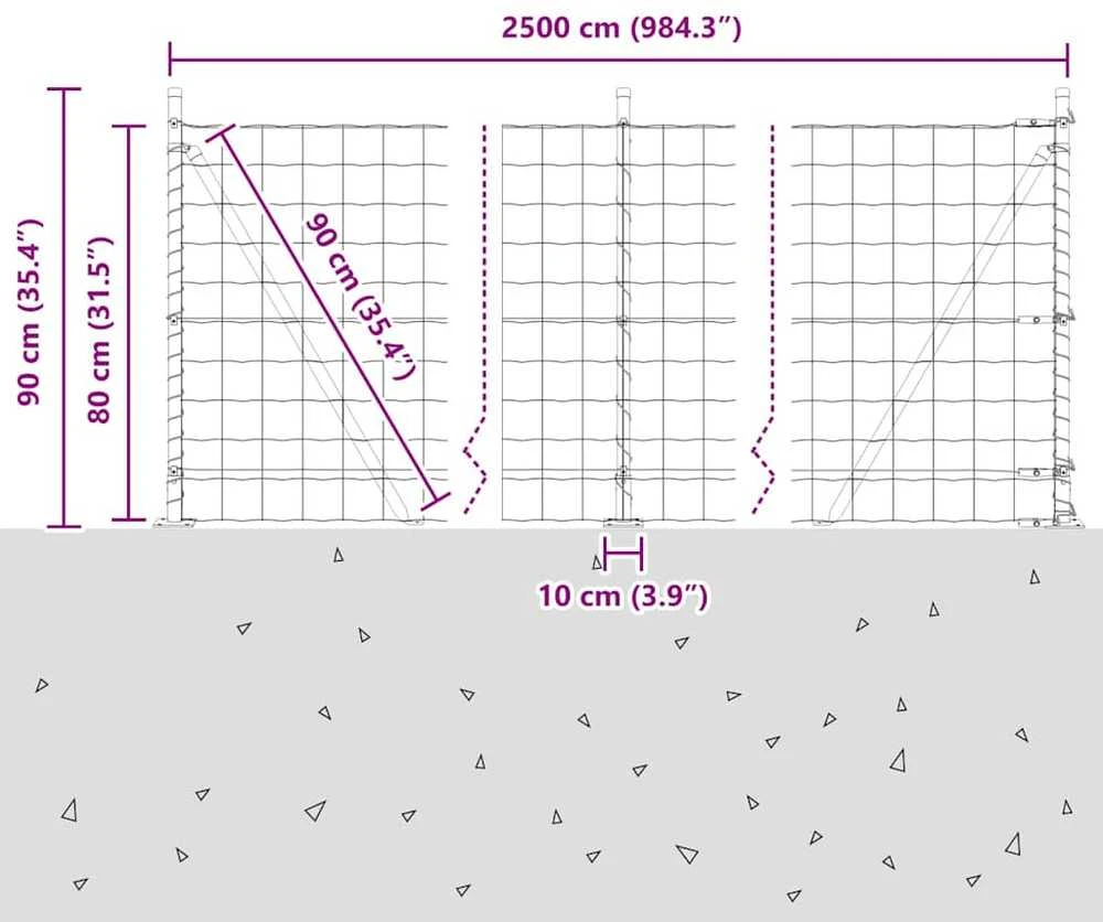 Lauko Euro tvoros su betono pagrindu 25 x 0,8 m Sidabrinė