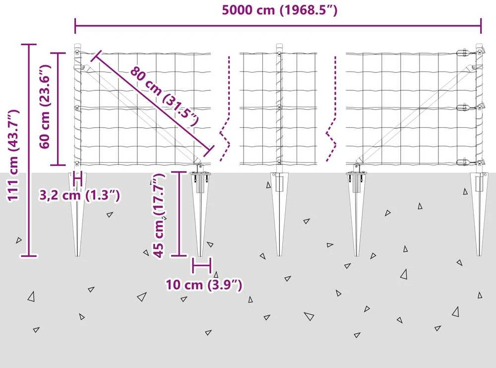 Euro tvora su smeigėmis 50 x 0,6 m PVC dengtas plienas Pilka
