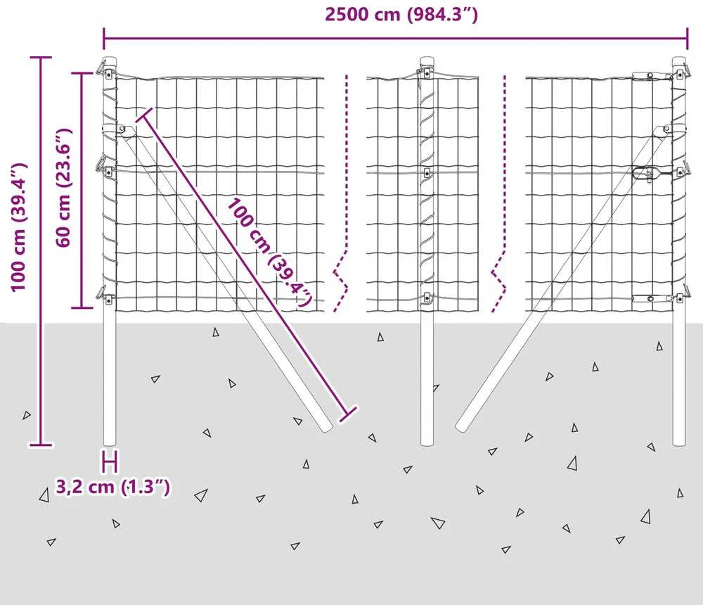 Lauko Euro tvoros gruntinis tvirtinimas 25 x 0,6 m Sidabrinė