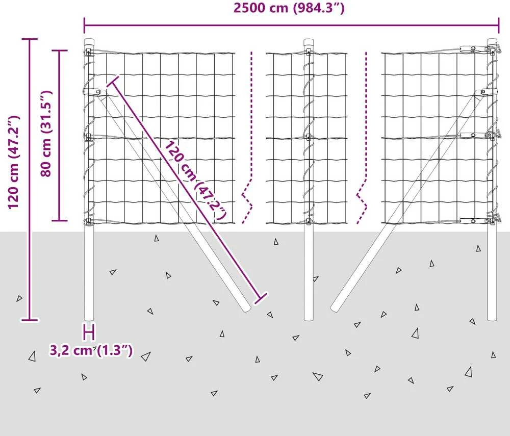 Lauko Euro tvoros gruntinis tvirtinimas 25 x 0,8 m Sidabrinė