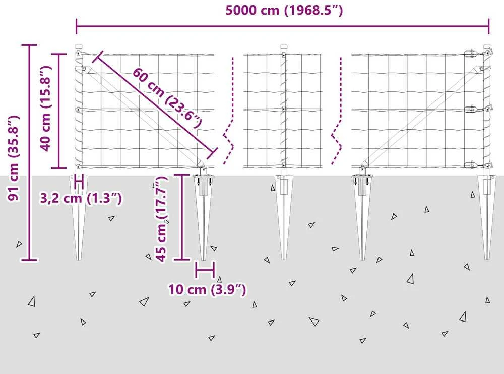 Euro tvora su smeigėmis 50 x 0,4 m PVC dengtas plienas Pilka