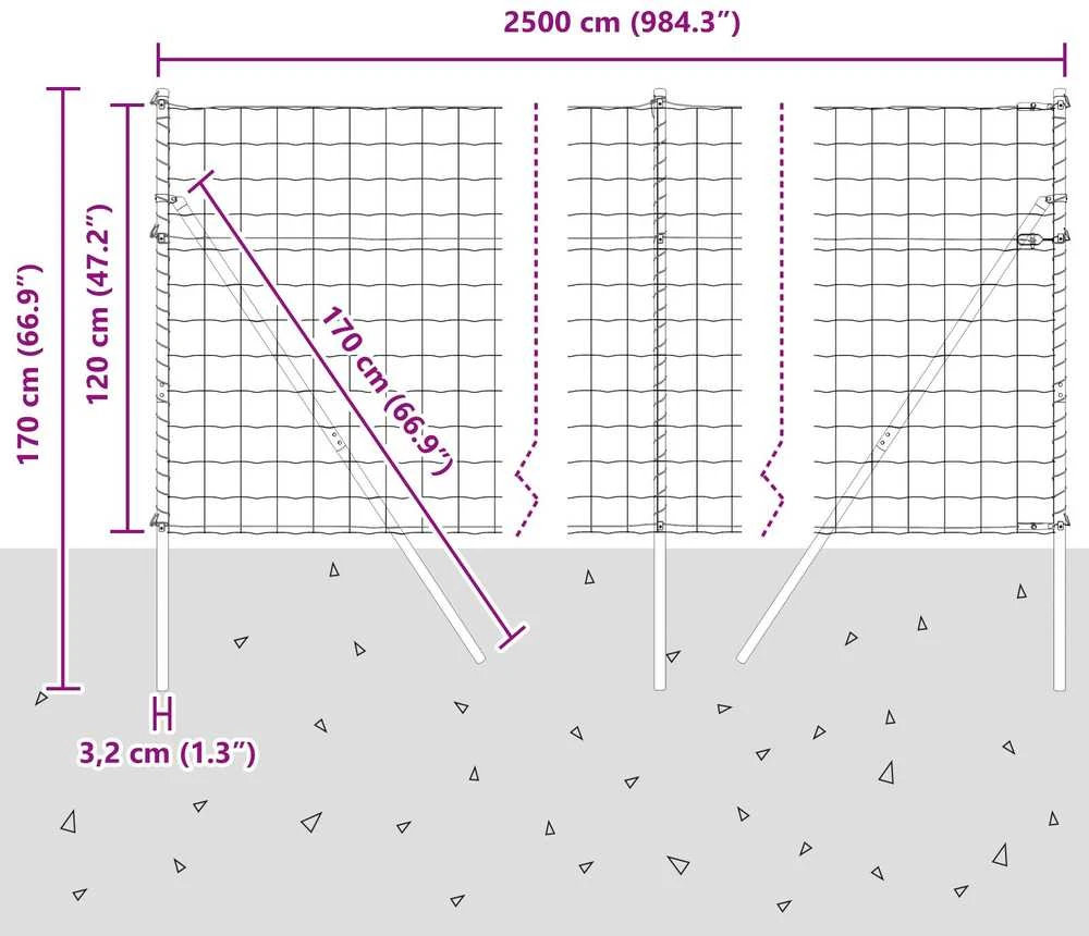 Lauko Euro tvoros gruntinis tvirtinimas 25 x 1,2 m Sidabrinė
