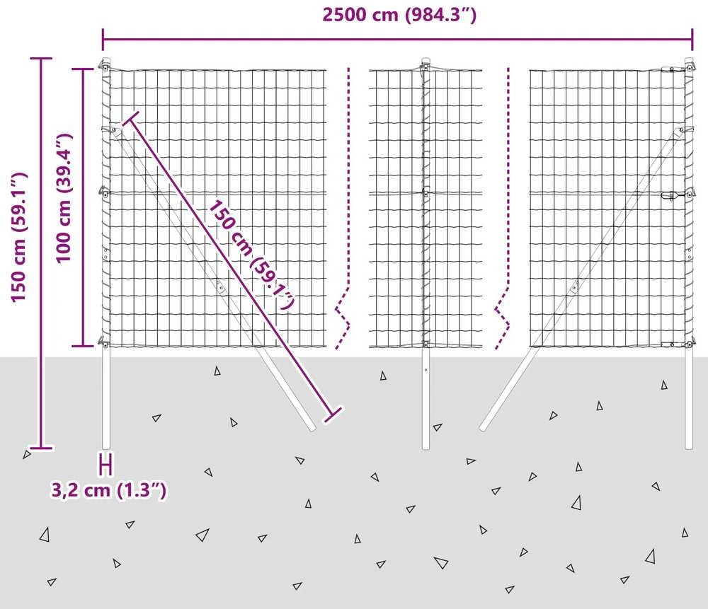 Lauko Euro tvoros gruntinis tvirtinimas 25 x 1 m Sidabrinė