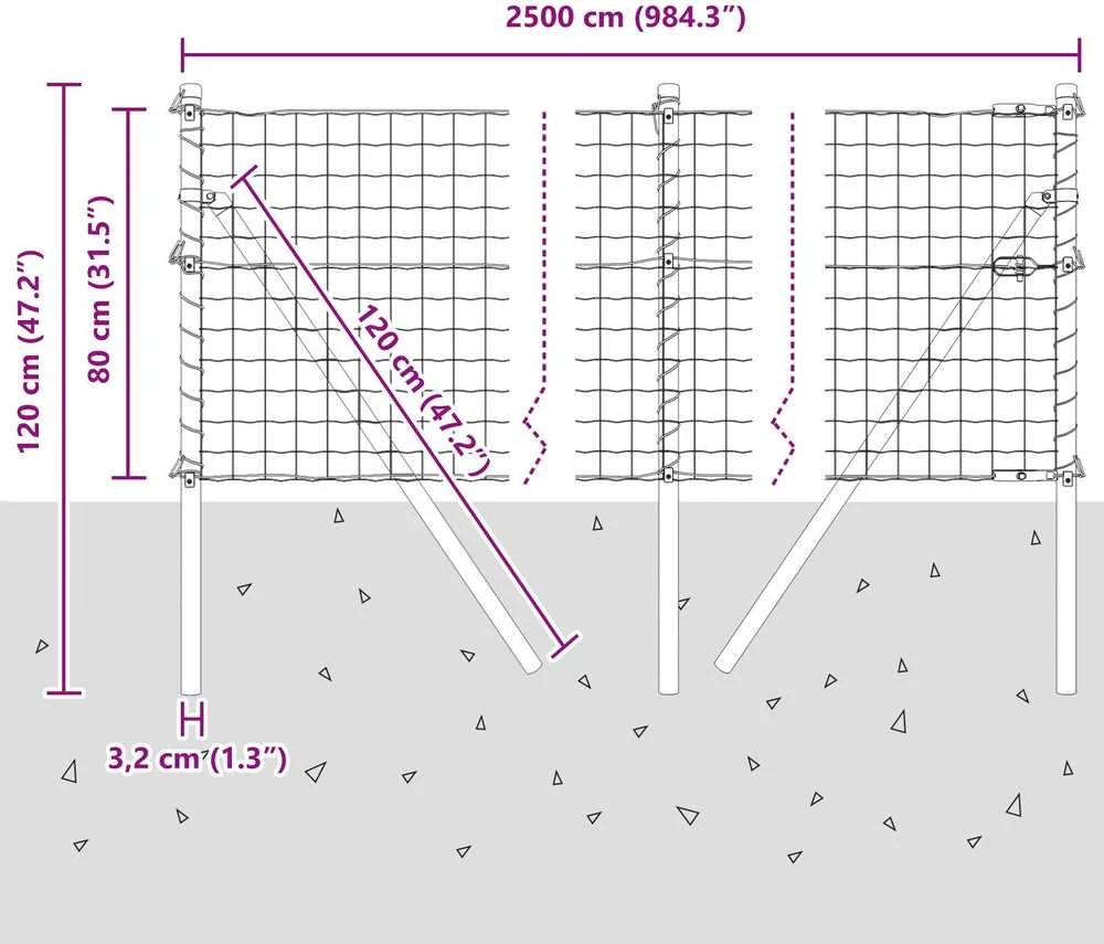 Lauko Euro tvoros gruntinis tvirtinimas 25 x 0,8 m Sidabrinė