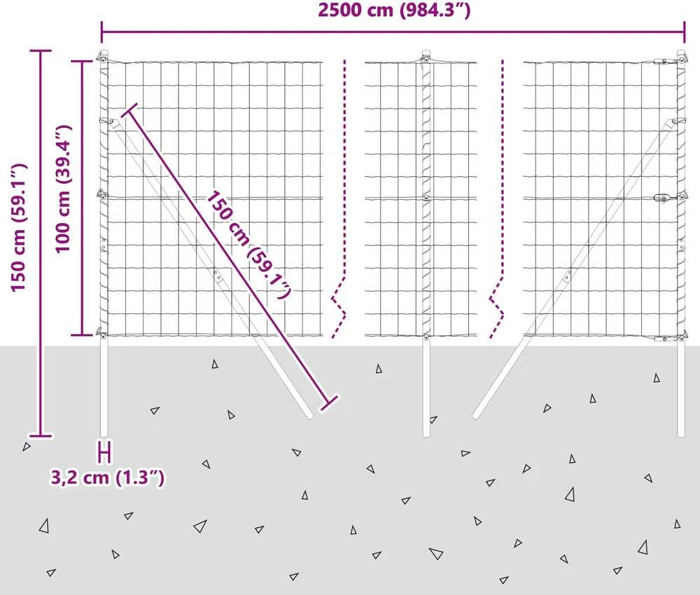 Lauko Euro tvoros gruntinis tvirtinimas 25 x 1 m Sidabrinė