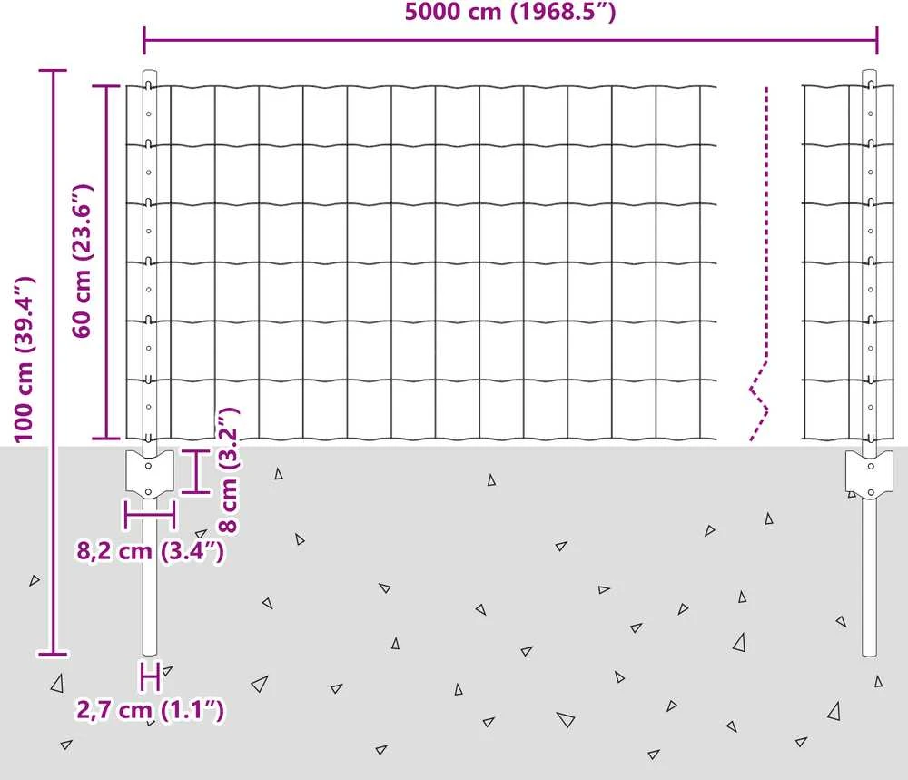 Euro tvoros su stulpu 50 x 0,6 m PVC dengtas plienas Pilka