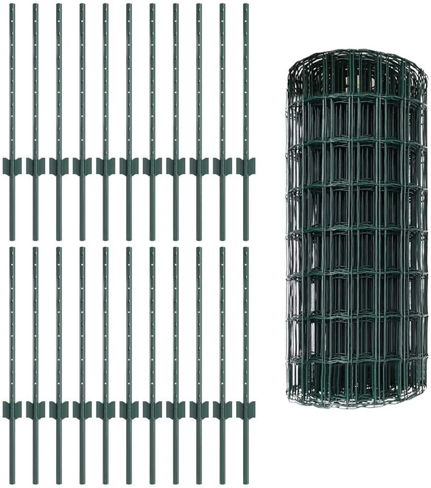 Euro tvoros su stulpu 50 x 0,6 m PVC dengtas plienas Žalia