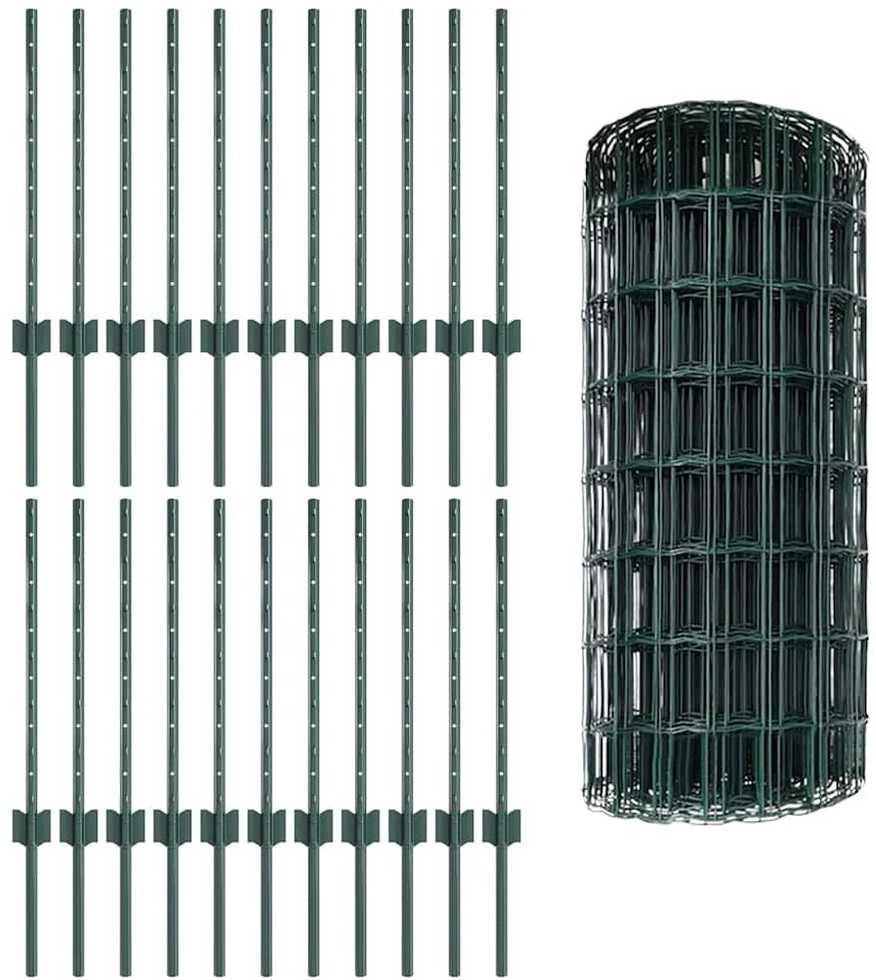 Euro tvoros su stulpu 50 x 0,6 m PVC dengtas plienas Žalia