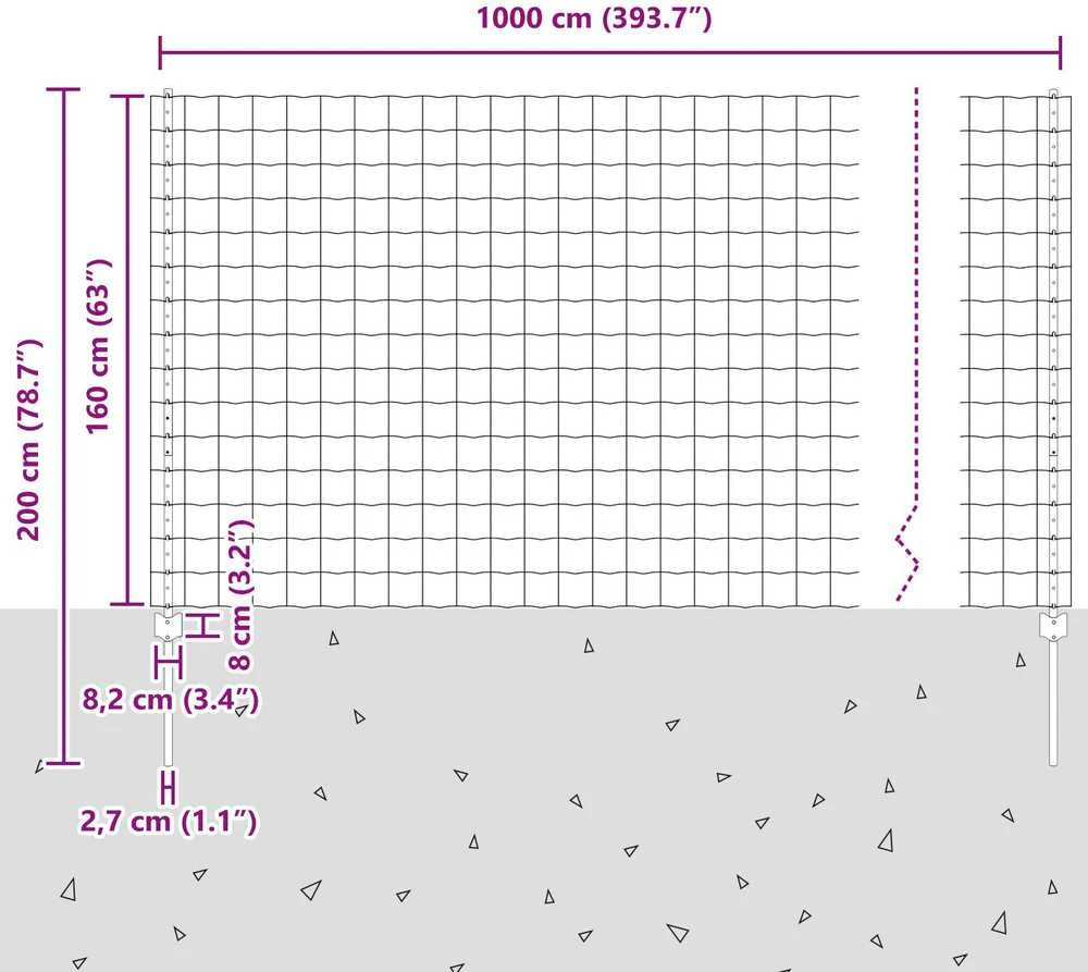 Euro tvoros su stulpu 10 x 1,6 m PVC dengtas plienas Žalia