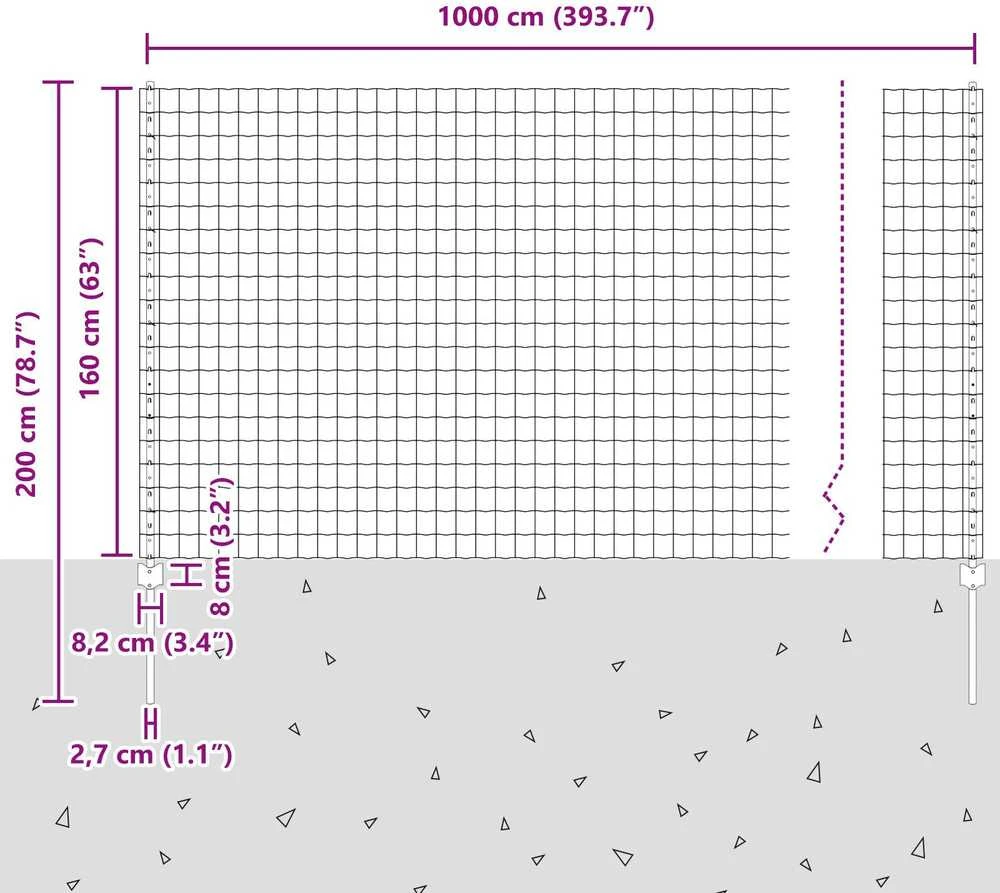 Euro tvoros su stulpu 10 x 1,6 m PVC dengtas plienas Žalia