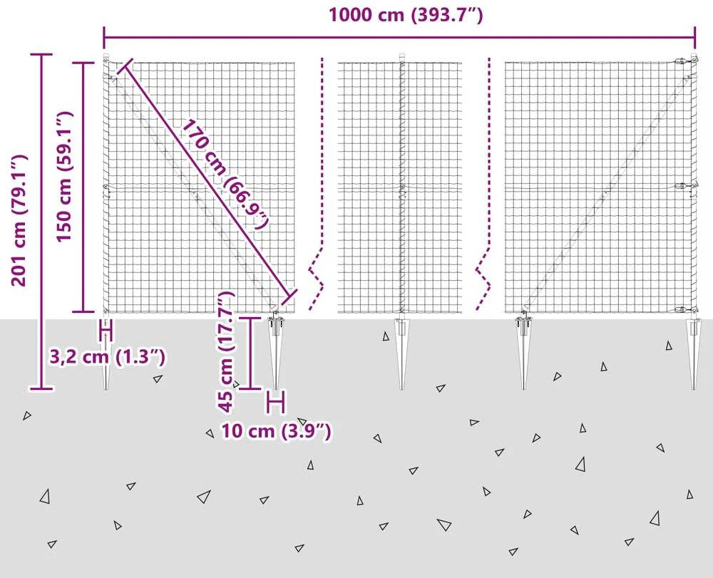 Euro tvora su smeigėmis 10 x 1,5 m PVC dengtas plienas Pilka