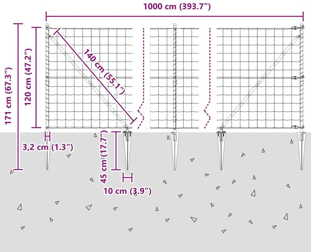 Euro tvora su smeigėmis 10 x 1,2 m PVC dengtas plienas Pilka