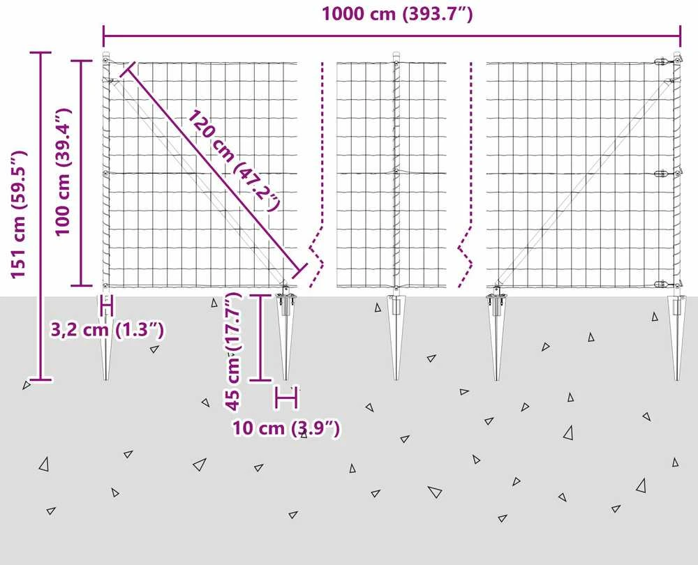 Euro tvora su smeigėmis 10 x 1 m PVC dengtas plienas Žalia