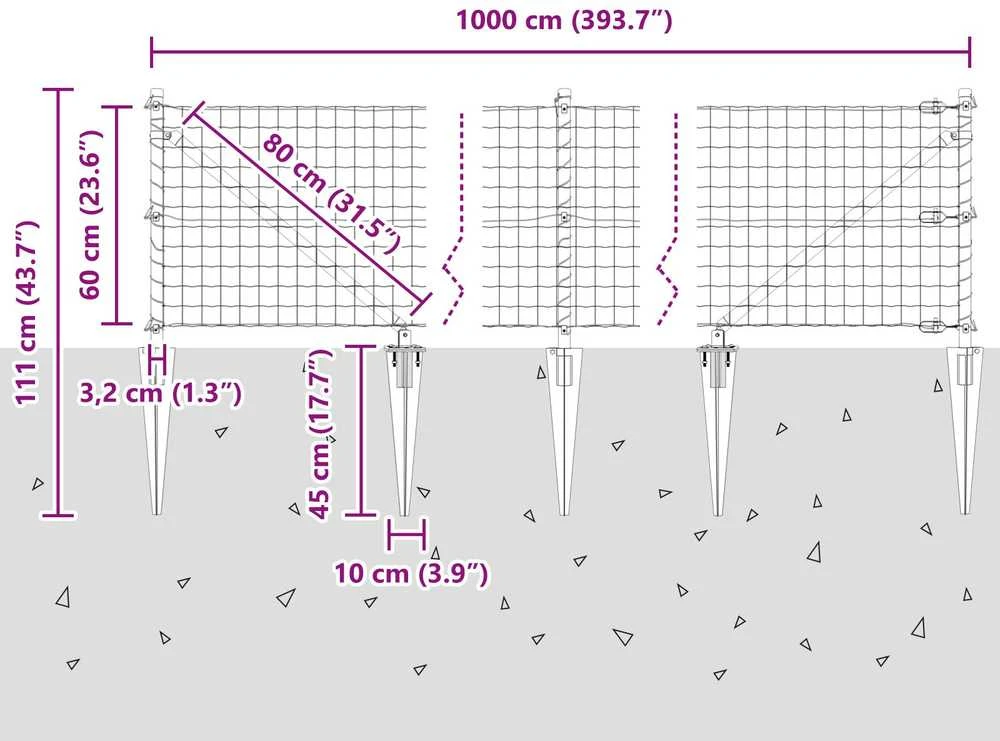 Euro tvora su smeigėmis 10 x 0,6 m PVC dengtas plienas Žalia
