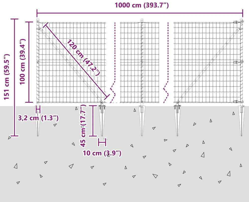Lauko Euro tvora su smeigėmis 10 x 1 m Galvanizuotas plienas