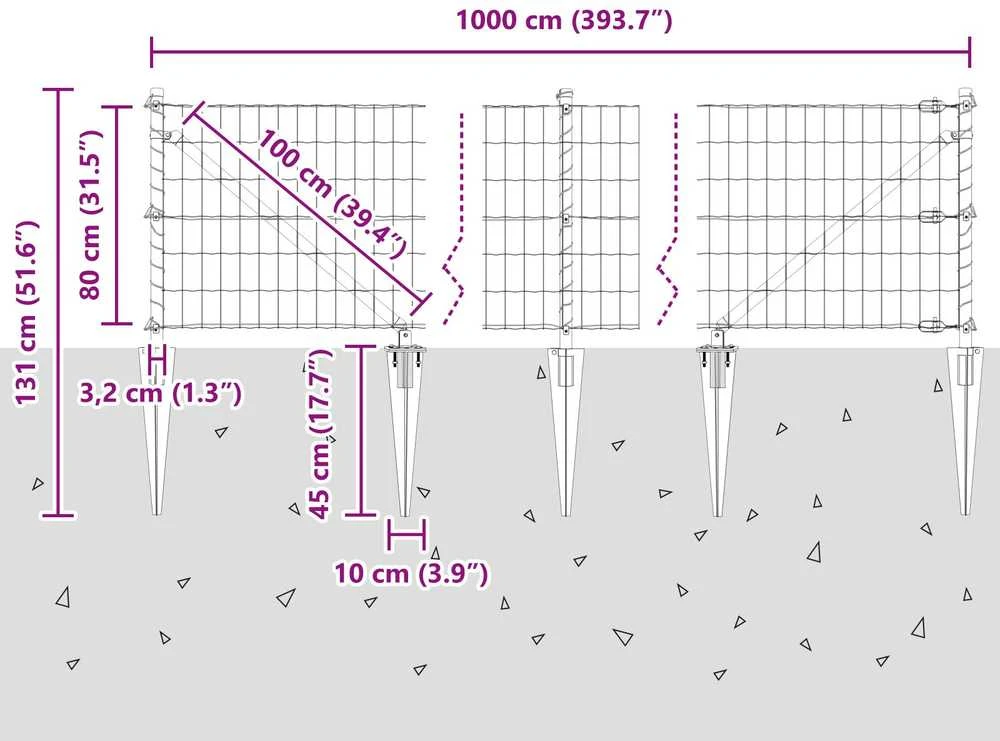 Euro tvora su smeigėmis 10 x 0,8 m PVC dengtas plienas Žalia