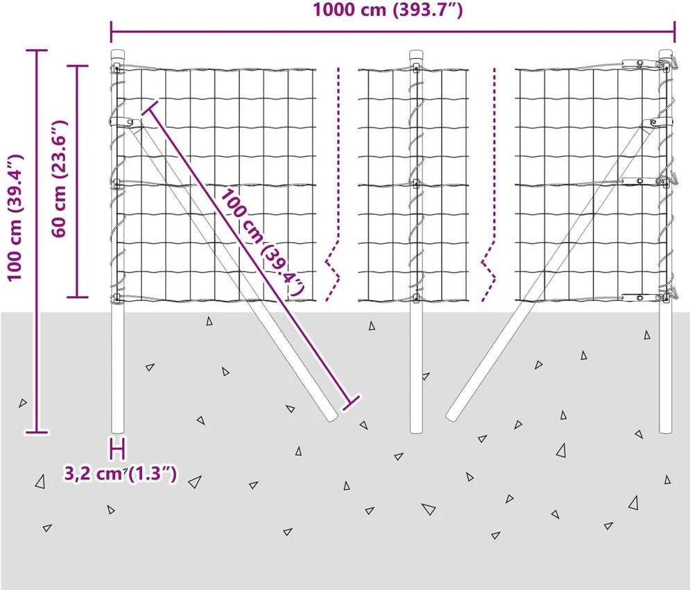 Lauko Euro tvoros gruntinis tvirtinimas 10 x 0,6 m Sidabrinė