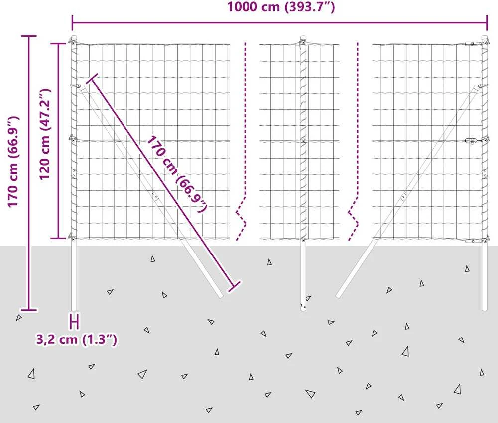 Lauko Euro tvoros gruntinis tvirtinimas 10 x 1,2 m Sidabrinė