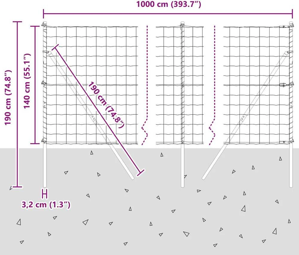Lauko Euro tvoros gruntinis tvirtinimas 10 x 1,4 m Sidabrinė