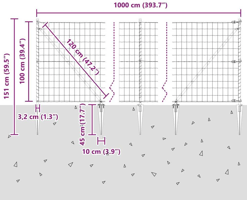 Euro tvora su smeigėmis 10 x 1 m PVC dengtas plienas Pilka