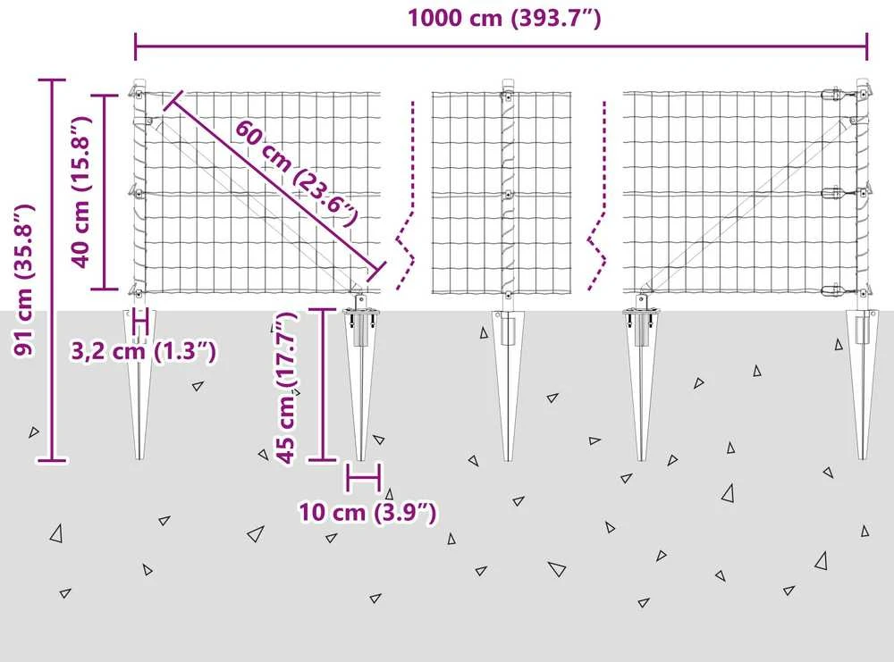 Euro tvora su smeigėmis 10 x 0,4 m PVC dengtas plienas Žalia