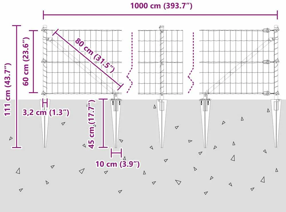 Euro tvora su smeigėmis 10 x 0,6 m PVC dengtas plienas Pilka