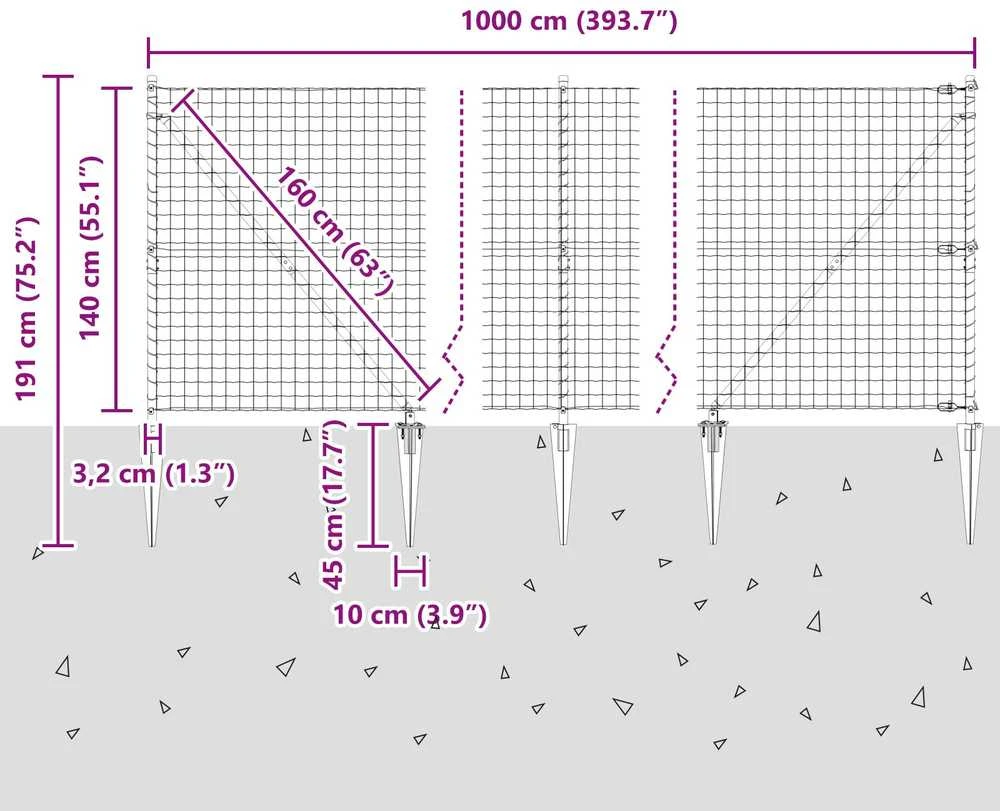 Euro tvora su smeigėmis 10 x 1,4 m PVC dengtas plienas Pilka