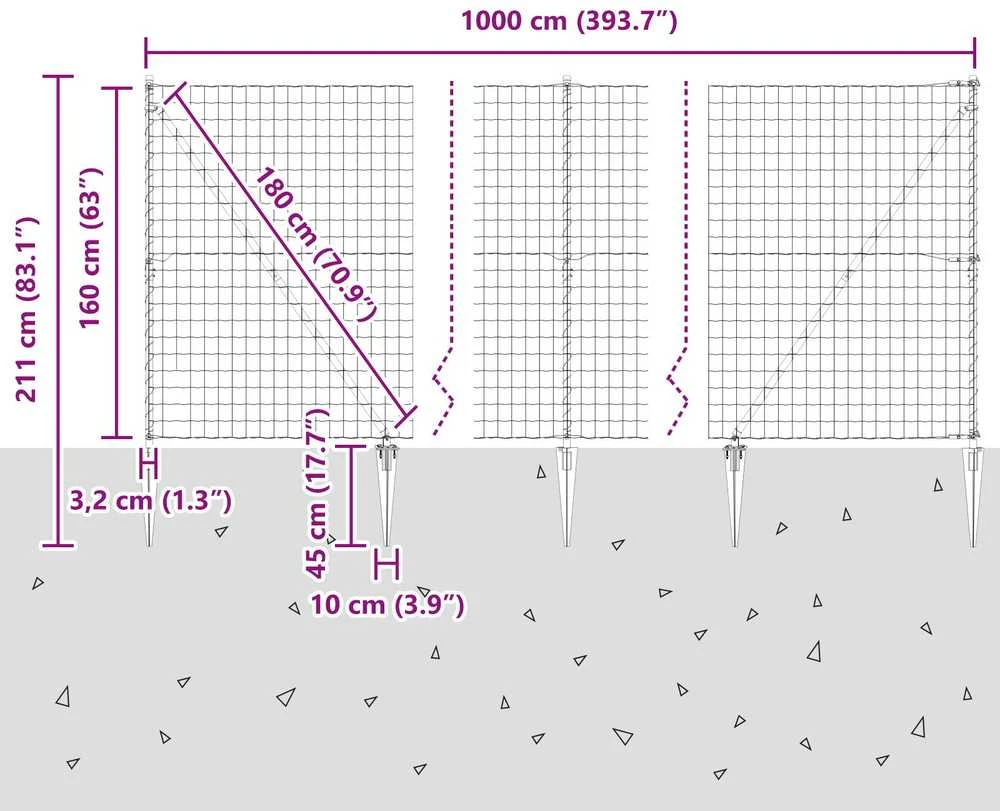 Euro tvora su smeigėmis 10 x 1,6 m PVC dengtas plienas Pilka