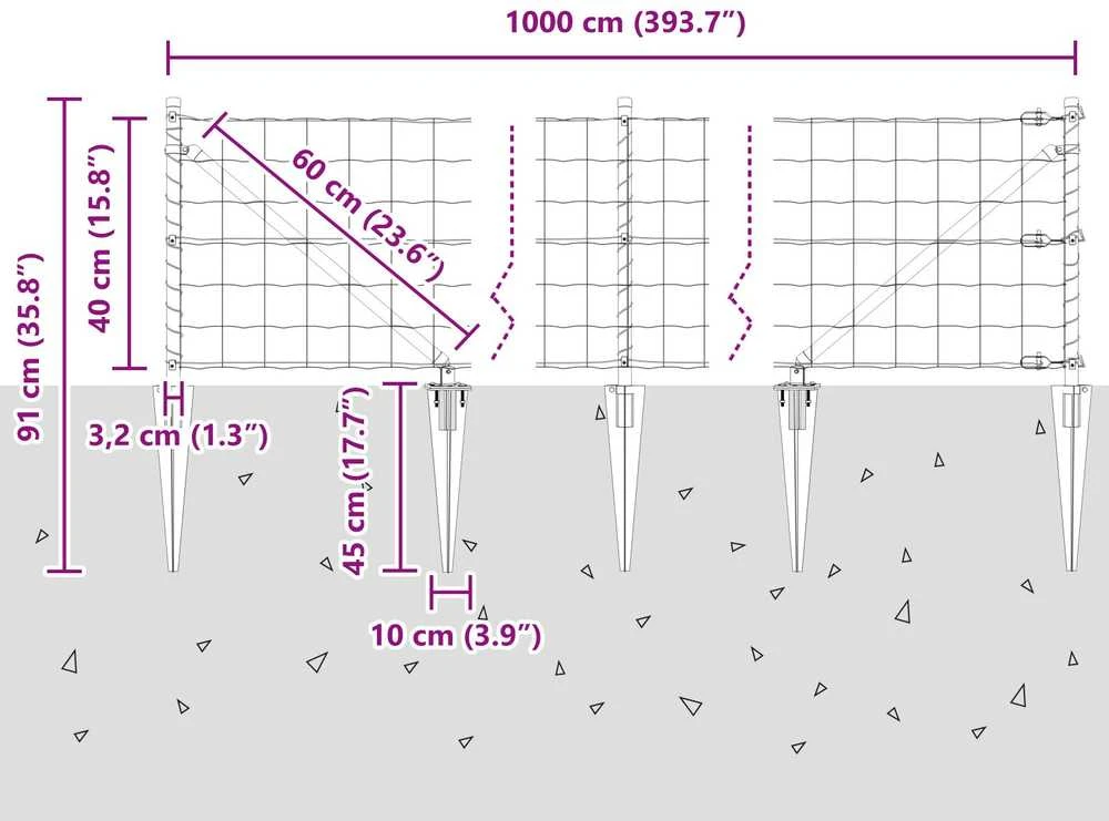 Euro tvora su smeigėmis 10 x 0,4 m PVC dengtas plienas Pilka