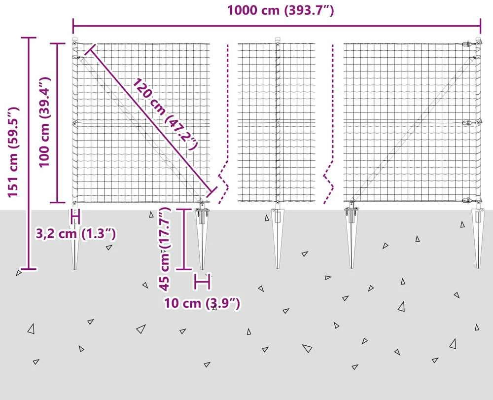 Lauko Euro tvora su smeigėmis 10 x 1 m Galvanizuotas plienas