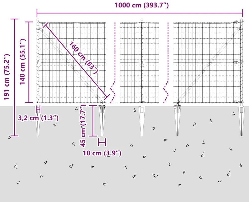 Lauko Euro tvora su smeigėmis 10 x 1,4 m Galvanizuotas plienas