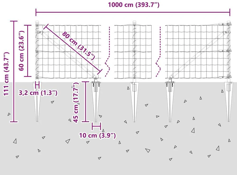 Euro tvora su smeigėmis 10 x 0,6 m PVC dengtas plienas Pilka