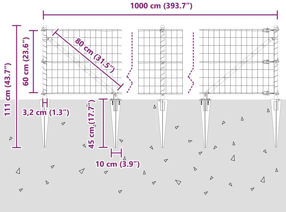 Euro tvora su smeigėmis 10 x 0,6 m PVC dengtas plienas Žalia