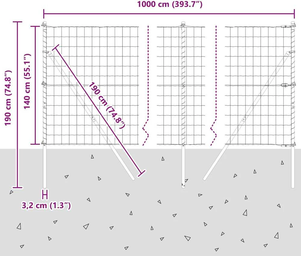 Euro tvoros žemės tvirtinimas 10 x 1,4 m PVC dengtas plienas