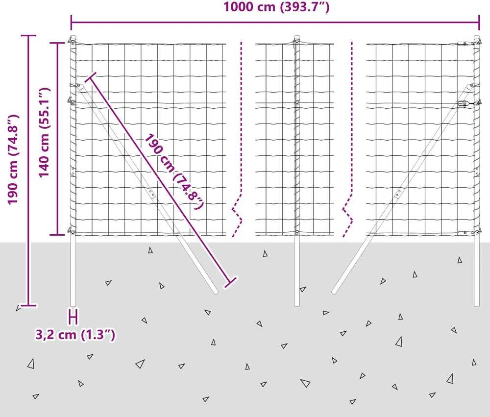 Lauko Euro tvoros gruntinis tvirtinimas 10 x 1,4 m Sidabrinė