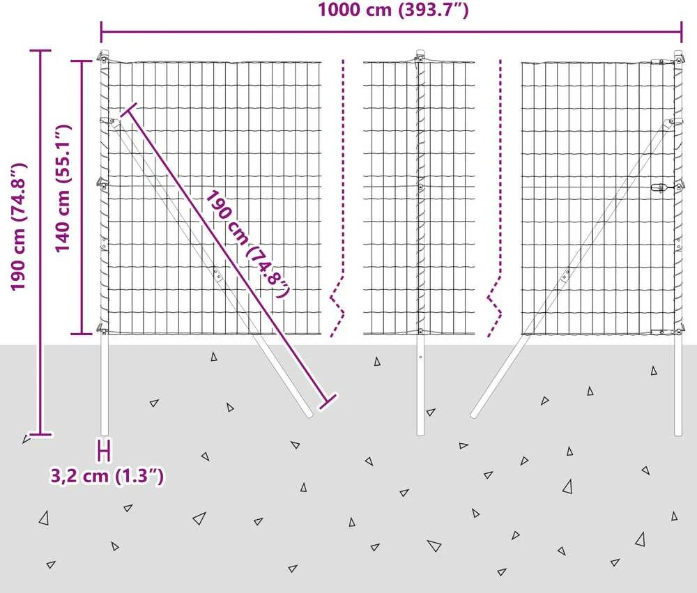 Euro tvoros žemės tvirtinimas 10 x 1,4 m PVC dengtas plienas