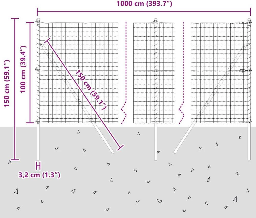 Lauko Euro tvoros gruntinis tvirtinimas 10 x 1 m Sidabrinė