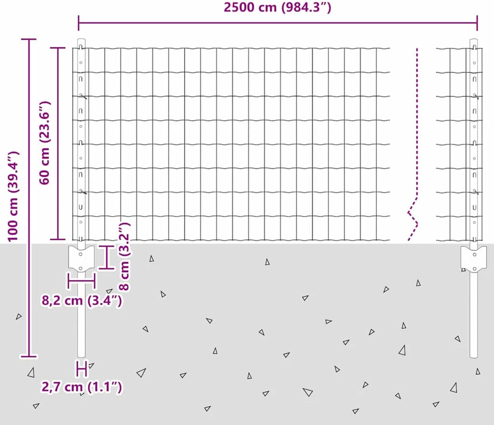 Euro tvoros su stulpu 25 x 0,6 m PVC dengtas plienas Žalia