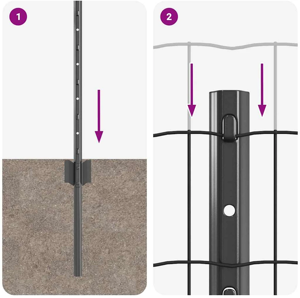 Euro tvoros su stulpu 25 x 0,6 m PVC dengtas plienas Pilka