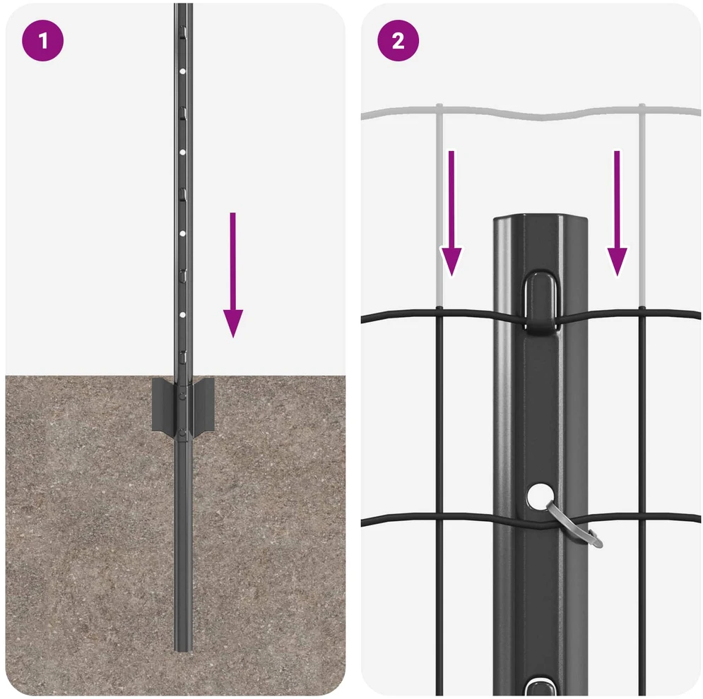 Euro tvoros su stulpu 25 x 0,8 m PVC dengtas plienas Pilka
