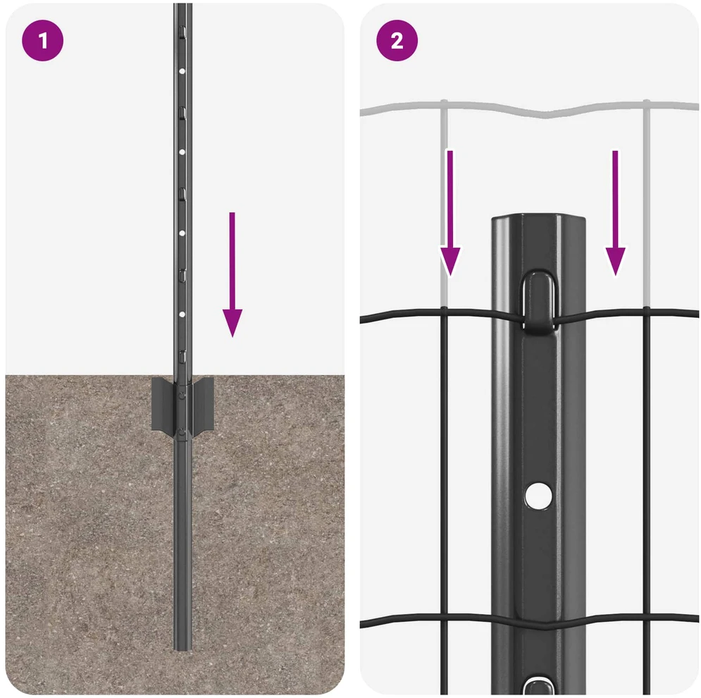 Euro tvoros su stulpu 25 x 0,8 m PVC dengtas plienas Pilka