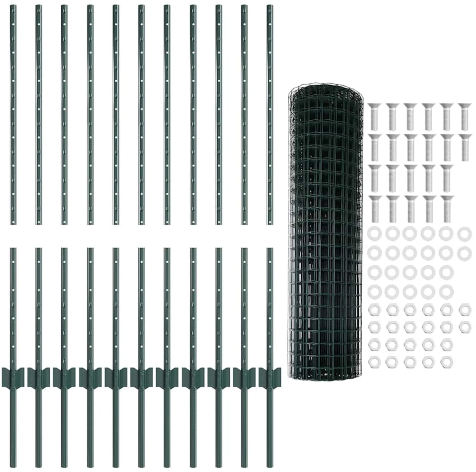 Euro tvoros su stulpu 25 x 1 m PVC dengtas plienas Žalia
