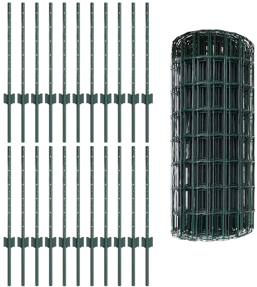 Euro tvoros su stulpu 50 x 0,6 m PVC dengtas plienas Žalia