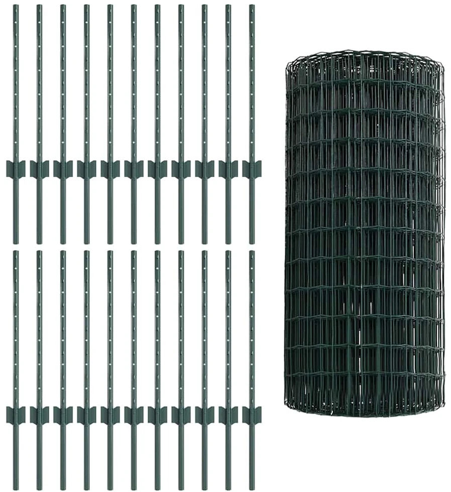Euro tvoros su stulpu 50 x 0,6 m PVC dengtas plienas Žalia