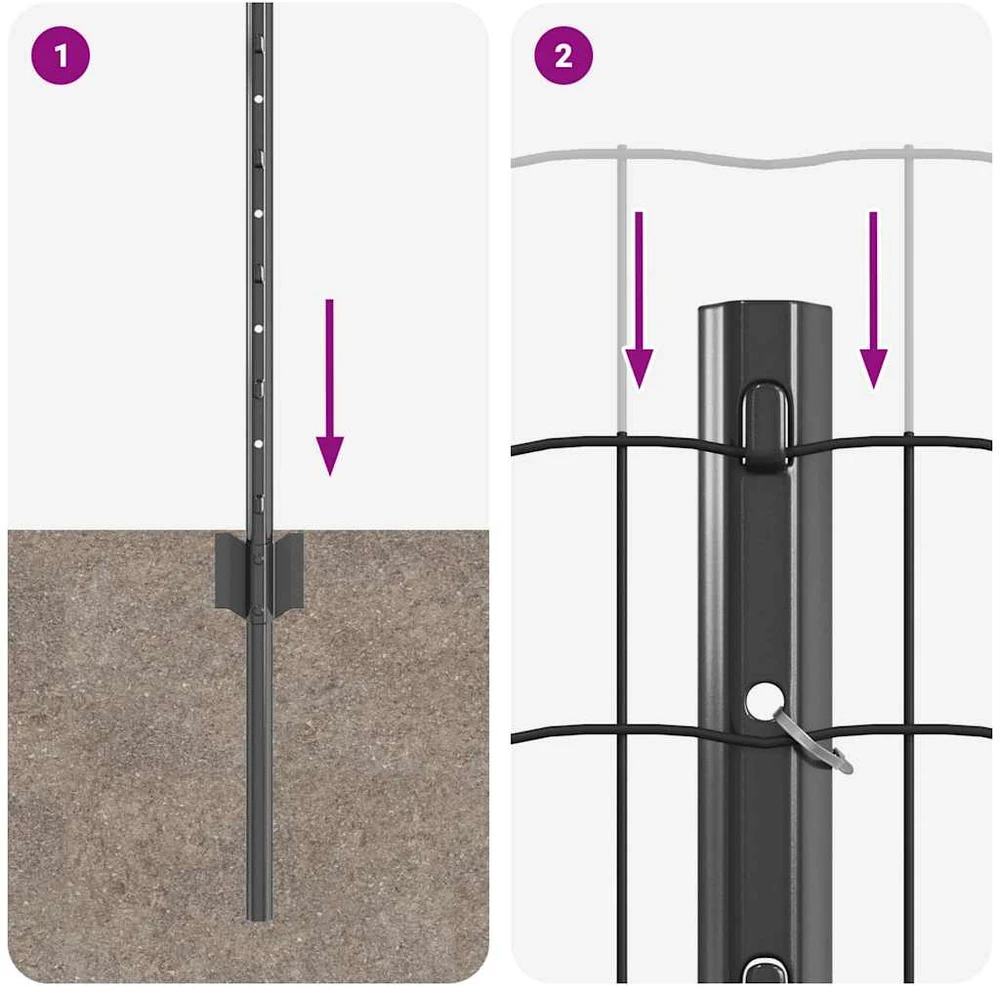Euro tvoros su stulpu 50 x 0,6 m PVC dengtas plienas Pilka