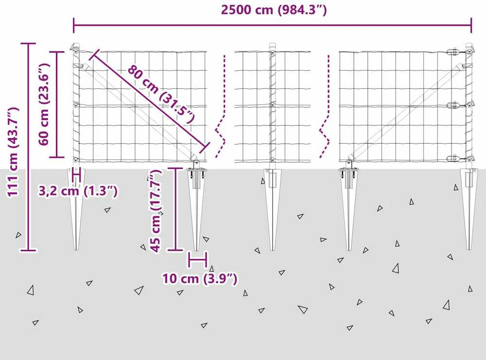 Euro tvora su smeigėmis 25 x 0,6 m PVC dengtas plienas Pilka