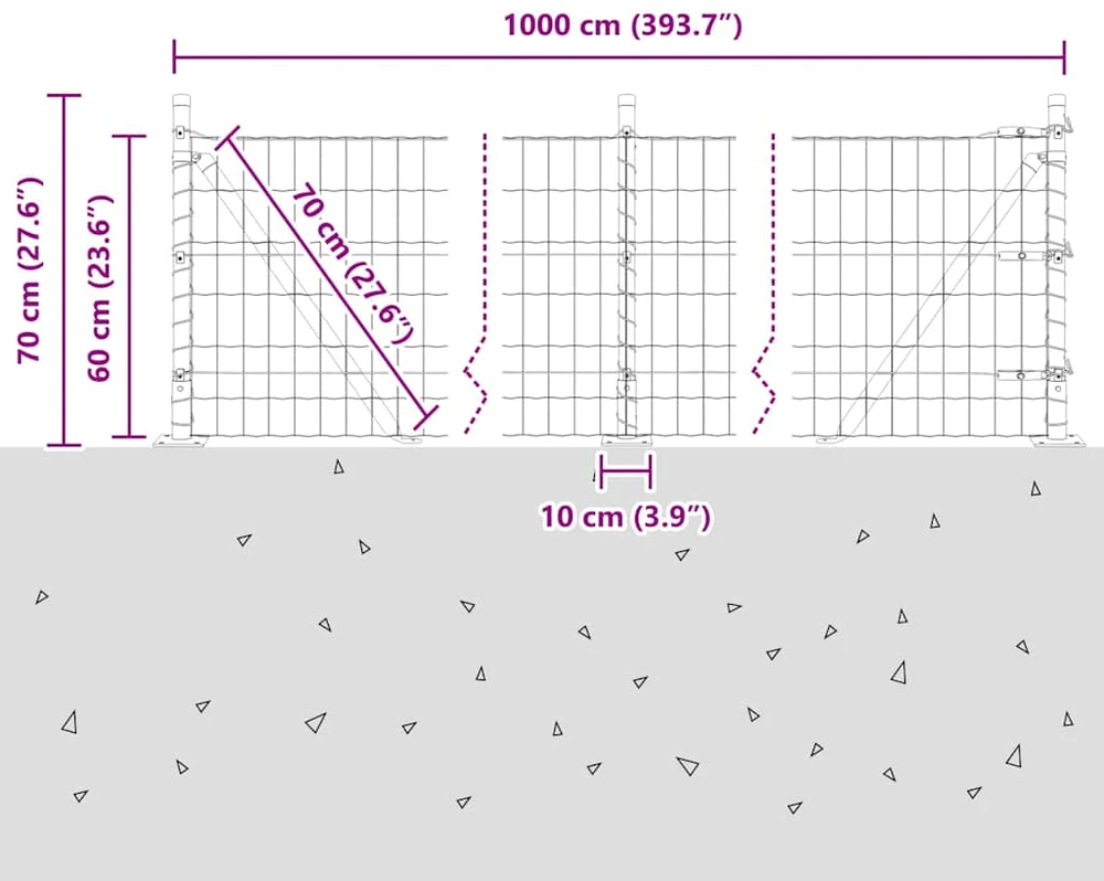 Eurų tvora su betono baze 10 x 0,6 m PVC dengtas plienas Žalia