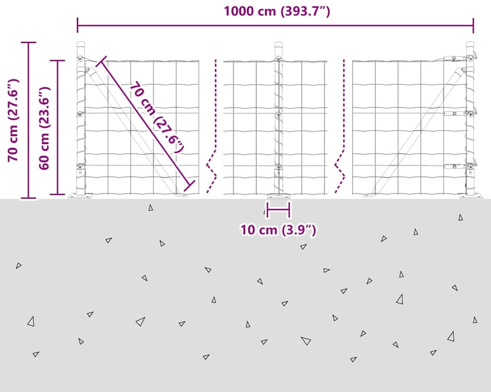 Eurų tvora su betono baze 10 x 0,6 m PVC dengtas plienas Pilka