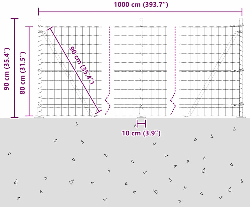 Eurų tvora su betono baze 10 x 0,8 m PVC dengtas plienas Pilka