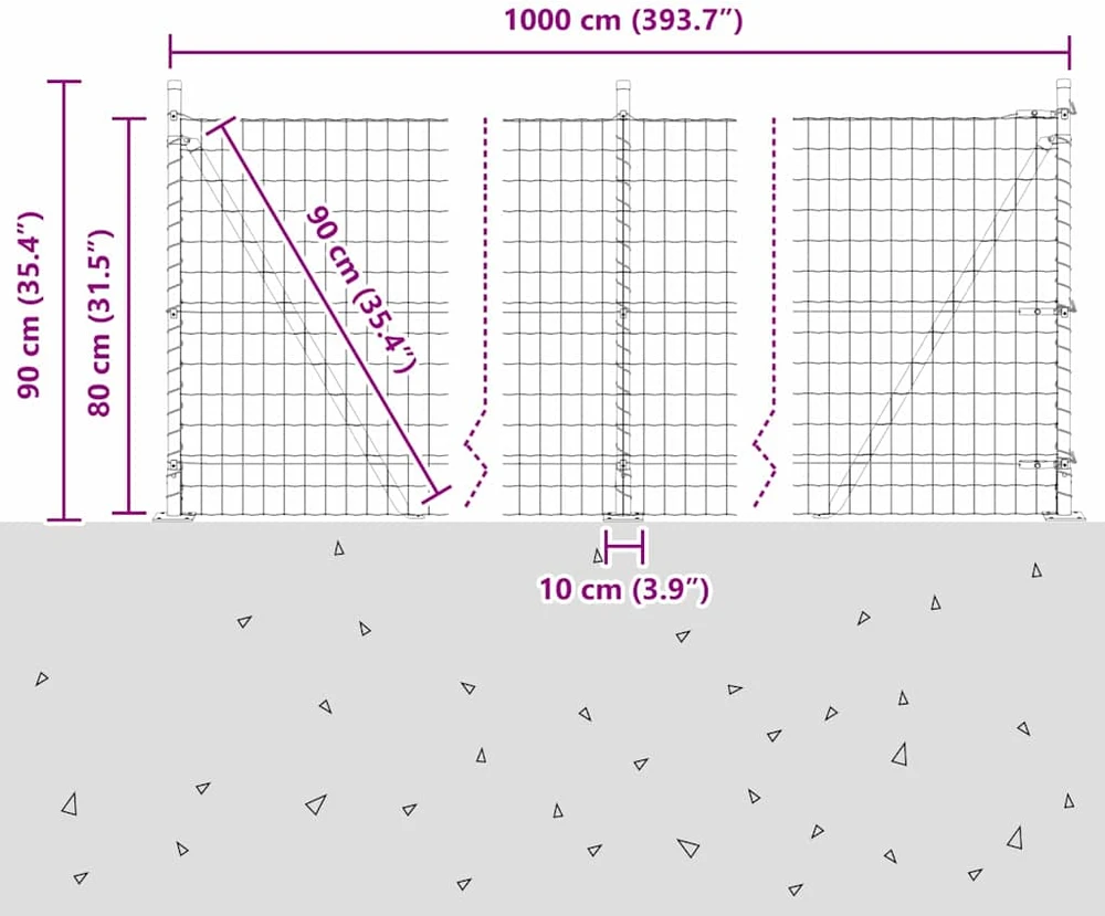 Eurų tvora su betono baze 10 x 0,8 m PVC dengtas plienas Pilka